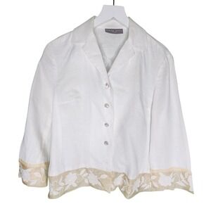 Kate Hill White Linen Shirt 8 Petite Button Up Coastal Lightweight Summer Preppy